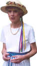 Michele Moore photo in ribboned storytelling hat